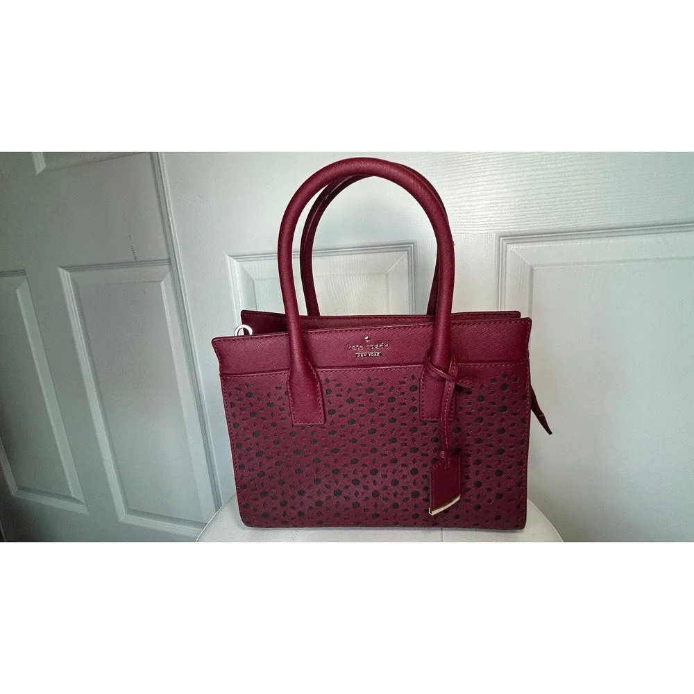 Kate‎ Spade Satchel Laser Cut Perforated Burgundy Saffiano Leather Tote Bag Red